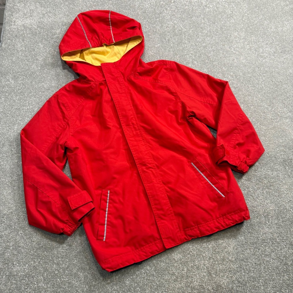Hanna Andersson Anorak Windbreaker Jacket Red Hooded Yellow Lining Sz 130 Kids 8
